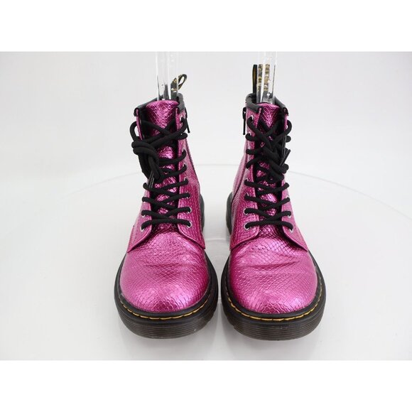 Dr Martens Girls 1460 J Boots Size 2 Pink Croc Reptile Lace Up Combat Shoe - Picture 3 of 11